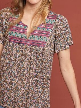 Abouet Embroidered Floral Yoke Blouse - Anthropologie